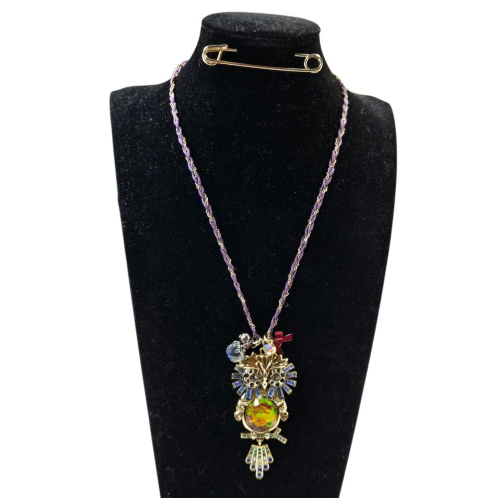 NWT Betsey Johnson Owl Pendant Necklace Gold/Purple Sparkle Vintage Articulated